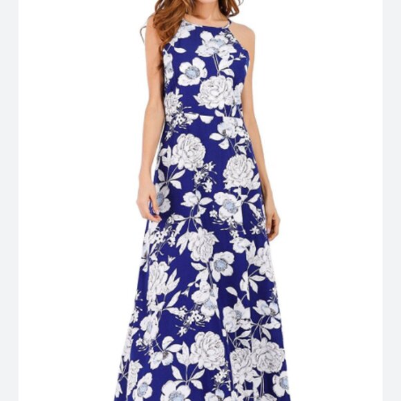 Lulus In Blossom Blue Floral Print Maxi Dress Halter Style Fall Floral Sz Medium - Picture 4 of 10